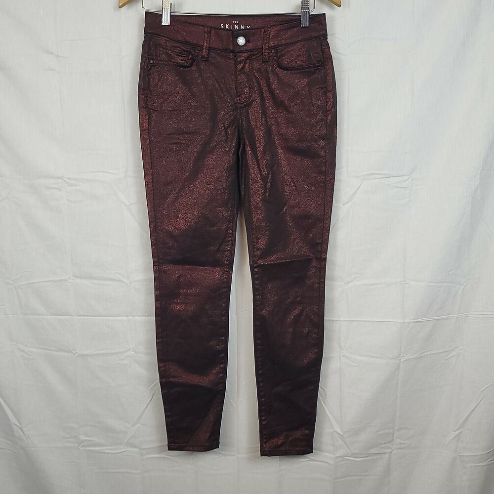 White House Black Market Womens Burgundy Black Shimmery‎ Mid Rise Skinny Jeans 2